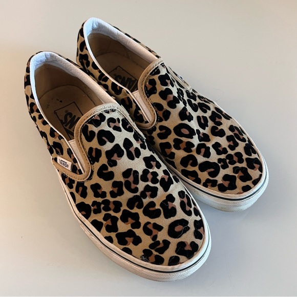 Vans Shoes - VANS | Brown, tan & black velvet special edition animal print slip on flat shoe